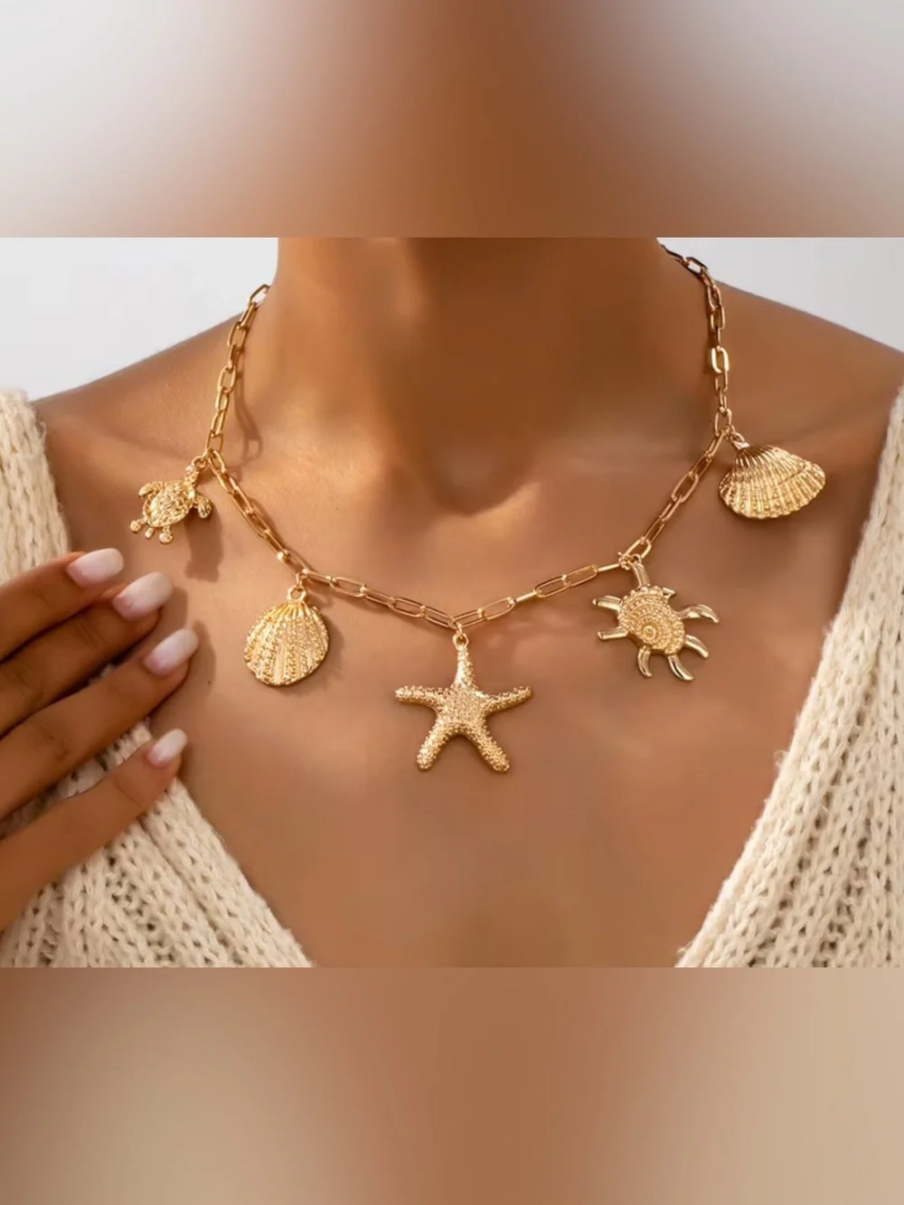 Gold  Beach Charm Necklace